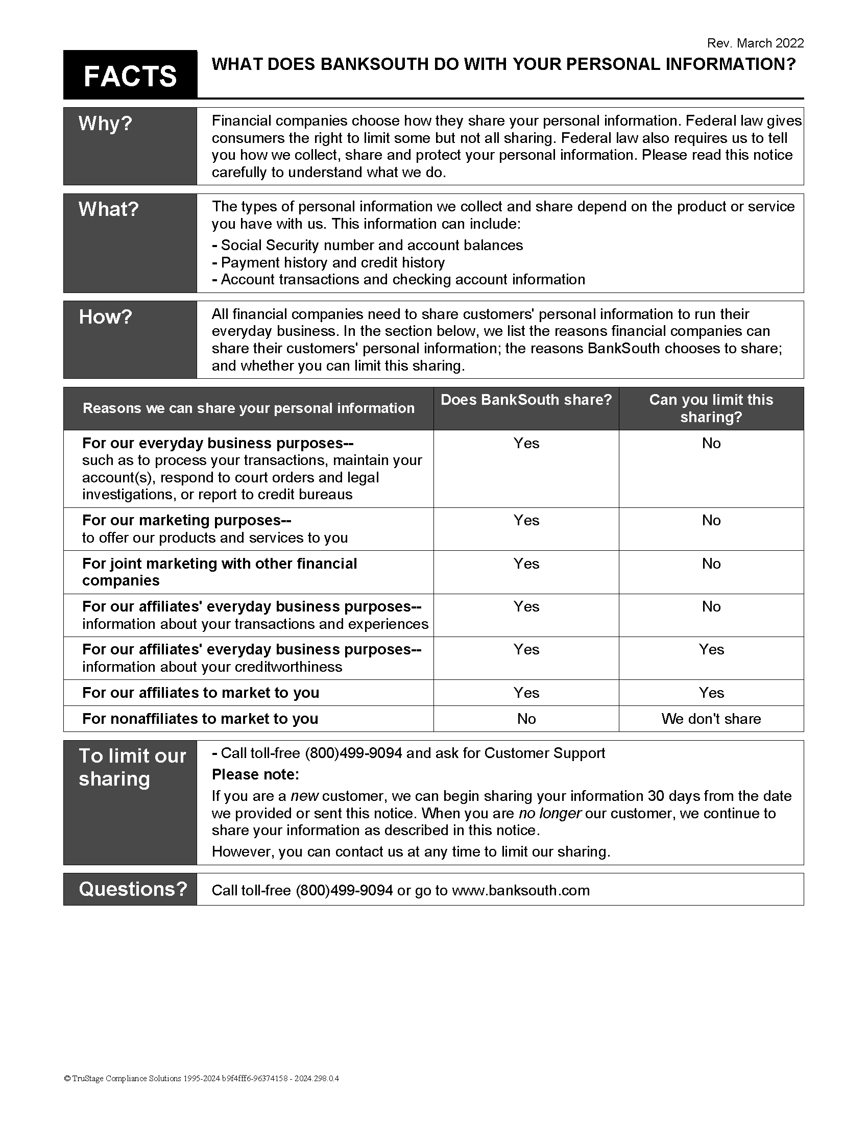 BankSouth Privacy Policy Page 1